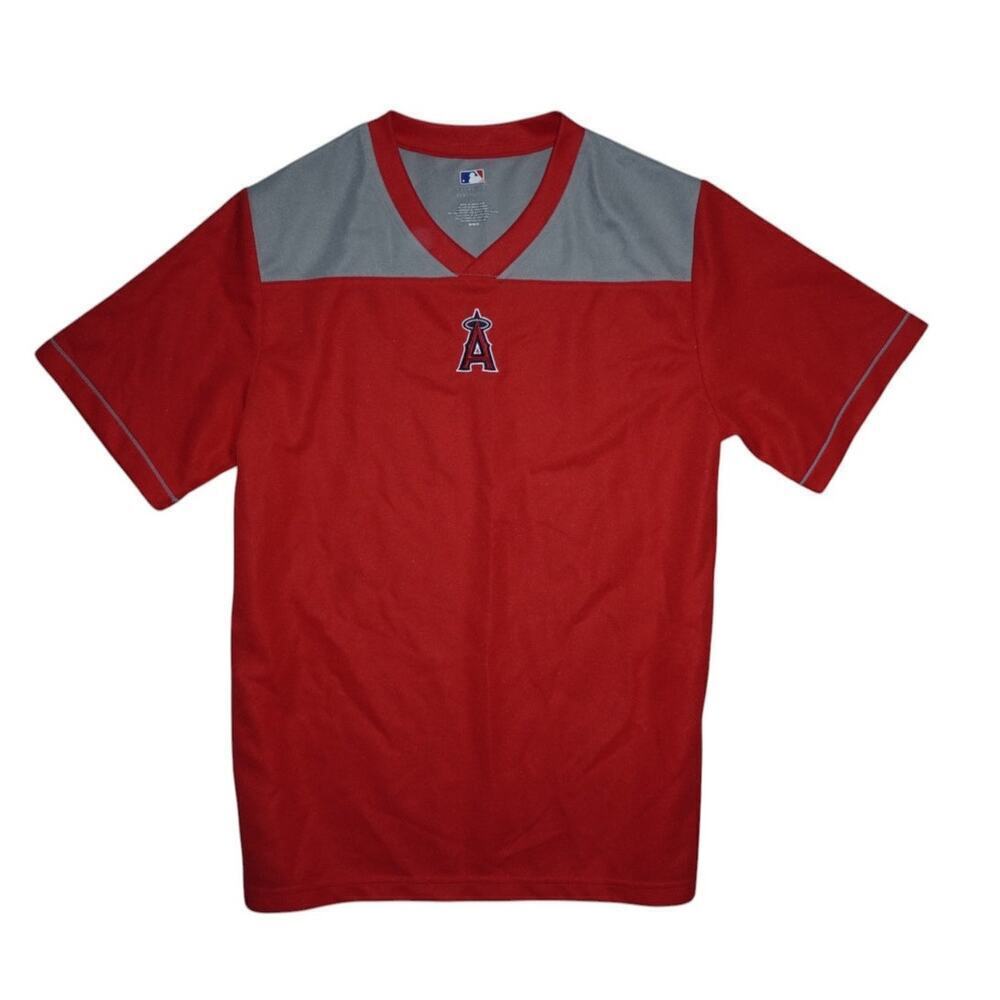 Vintage MLB Los Angeles Angels V-Neck Jersey Shirt Red Gray Men’s Size M